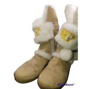 South Pole Faux Suede Fur Boots Size 7M Brown White Gold Label Warm